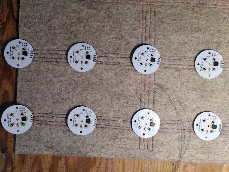 Eight sensors stitched in place