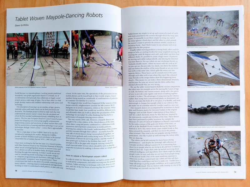 Weaving article - tablet woven maypole dancing robots