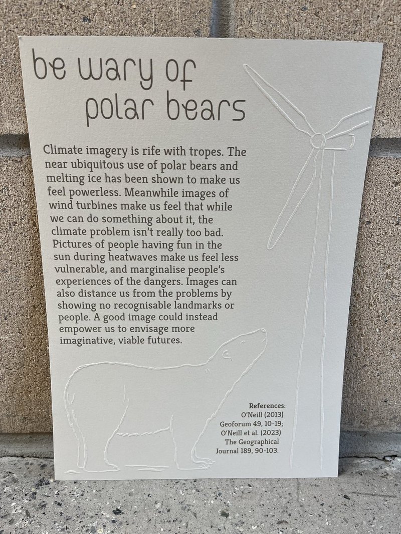 print with embossed polar bear and turbine